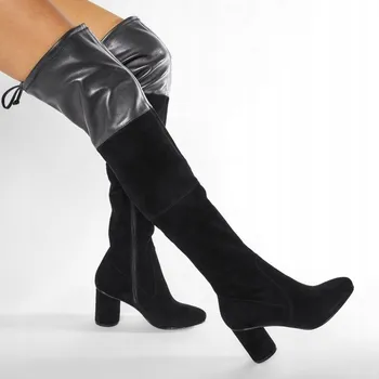 Dámské kozačky EVA MINGE DÁMSKÉ ČERNÉ KOZAČKY NA ZIP NAD KOLENO MUŠKETÝRKY 36