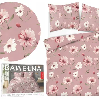 Povlečení Bavlněné Povlečení 220x200 cm Květiny na růžovém pozadí
