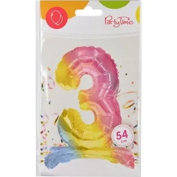 Balónek Fóliový balónek stojící číslice 3 tři duhový 54 cm