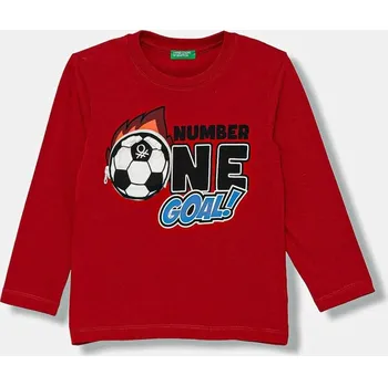 Dětské bavlněné tričko s dlouhým rukávem United Colors of Benetton červená barva, s potiskem, 3I1XG10KQ 3I1XG10KQ.P.seasonal 33X, vel. 98