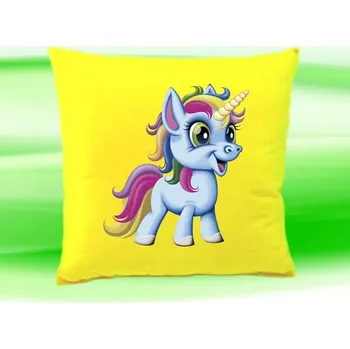 Dekorativní polštářek polštář jednorožec 35x35 cm žlutý (dětský polštářek s jednorožcem)