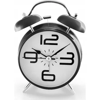 Budík Hlasitý budík s retro zvonky černo-bílý 4C - 6