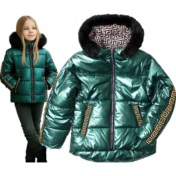 Dívčí oblečení Zimní bunda velmi teplá kožíšek péřová syntetická výplň zelená 140