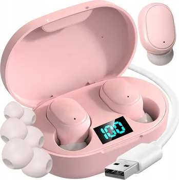 Sluchátka BEZDRÁTOVÁ Bluetooth sluchátka do uší s mikrofonem, sportovní TWS, růžová