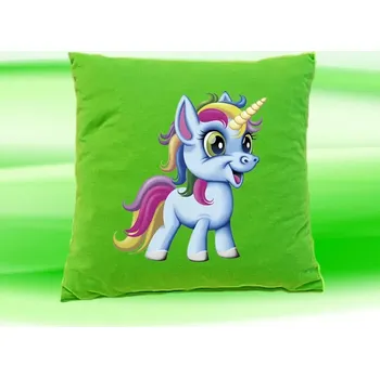 Dekorativní polštářek polštář jednorožec 35x35 cm zelený (dětský polštářek s jednorožcem)