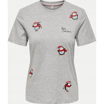 Only Dámské tričko ONLY-15331069 SVĚTLE ŠEDÁ MELANŽ VESELÍ TUČŇÁCI Šedé