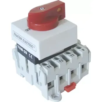 Jistič Bezpečnostní vypínač upevnitelný na DIN-lištu Tracon TSM-20/3 400V, 50Hz, 20A, 3P, 5,5kW, 42×42mm (Tracon TSM-20/3)