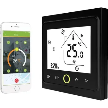 Termostat Termostat pro topné rohože a termoelektrické pohony, chytrý, černý, s WIFI, TUYA
