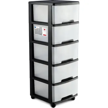 regál Plastový regál na kolečkách univerzální s 5 zásuvkami 5x20L Curver černý