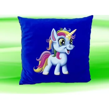 Dekorativní polštářek polštář jednorožec 35x35 cm modrý (dětský polštářek s jednorožcem)