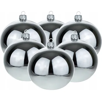 Vánoční dekorace Skleněné Vánoční Baňky na vánoční stromeček, stříbrný lesk, 6 Ks, 10 cm