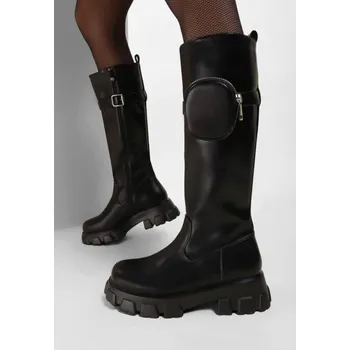 Dámské kozačky Vysoké koženkové kozačky černé Velikost: 36