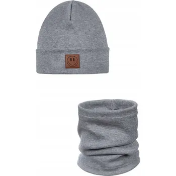 Čepice Jarní sada: čepice a nákrčník SMILE - bavlna - ŠEDÁ 40-46