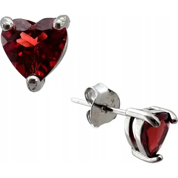 Náušnice JEMNÉ DÁMSKÉ NÁUŠNICE STŘÍBRNÁ SRDCE GRANÁT ČERVENÉ PUZETKY 925