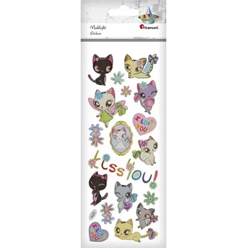 samolepka SAMOLEPKY 3D MĚKKÉ SAMOLEPKY - KOČKY, SRDÍČKA, KVĚTINY - 20 KS