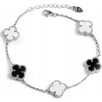 Náramek Stříbrný DÁMSKÝ NÁRAMEK STŘÍBRO ryzost 925 Jetel Onyx Perlový Čtyřlístek