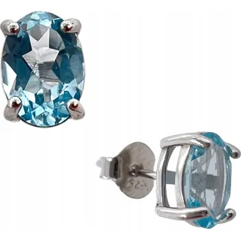 Náušnice Jemné dámské STŘÍBRNÉ NÁUŠNICE kulaté s modrým topazem, puzetky, stříbro 925