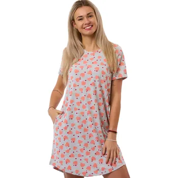 Dámská noční košile Dámská noční košile, bavněná, s růžovými a červenými srdíčky 1C4173 šedá l