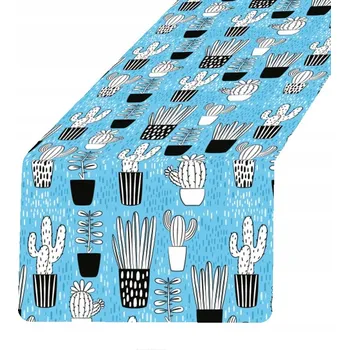 ubrus Běhoun bílý, černý, odstíny modré 95 x 33 cm