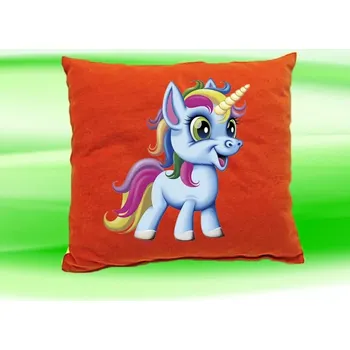 Dekorativní polštářek polštář jednorožec 35x35 cm cihlový (dětský polštářek s jednorožcem)