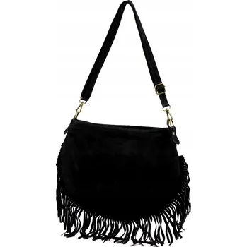 Kabelka Semišová kožená kabelka BOHO s třásněmi LUKA černá
