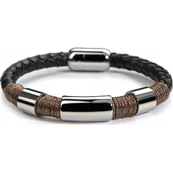 Náramek BETLEWSKI kožený pánský náramek hnědé řemínky nerezová ocel