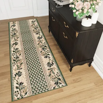 Koberec Běhoun na míru Atlas - květiny a mřížka 1 - zelený Rozměr koberce: 120 cm