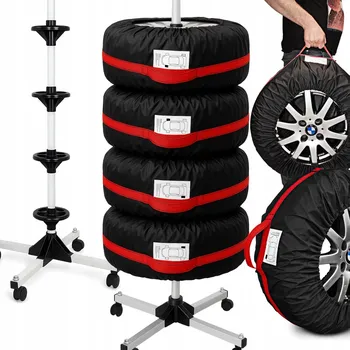 Uskladnění pneumatiky STOJAN NA KOLA S KOLEČKY A OCHRANNÝMI OBALY NA PNEUMATIKY A DISKY, 4 KS, 18-21 PALCŮ