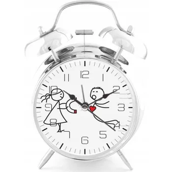Budík Hlasitý budík s retro zvonky Love srdce - stříbrný