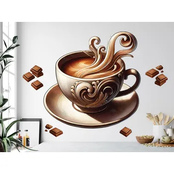 Samolepící dekorace Hrnek s horkou čokoládou samolepka na zeď arch 100 x 99 cm