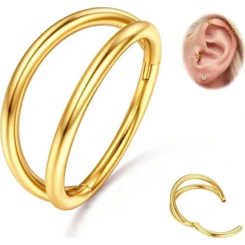 Náušnice NÁUŠNICE CLICKER KRUHOVÁ DVOJITÁ ZLATÁ OCEL CONCH HELIX 1,2/8MM