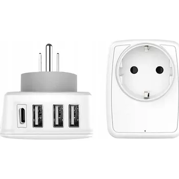 Cestovní adaptér 5 v 1 - 1 zásuvka AC, 3 USB-A, 1 USB-C, Typ B (US)