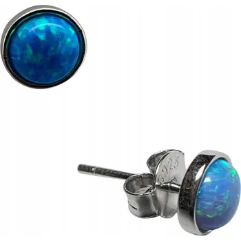 Náušnice DROBNÉ DÁMSKÉ STŘÍBRNÉ NÁUŠNICE KULATÉ MODRÝ OPÁL PUZETKY STŘÍBRO 925