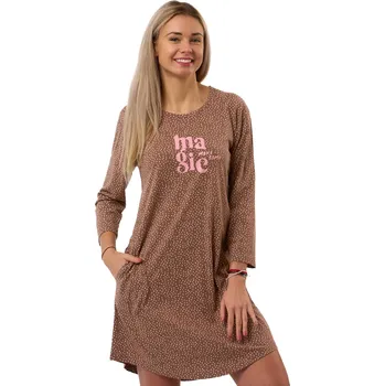 Dámské noční prádlo Dámská noční košile, bavlna, hnědá s růžovými puntíky a nápisem 1C4169 hnědá XXL