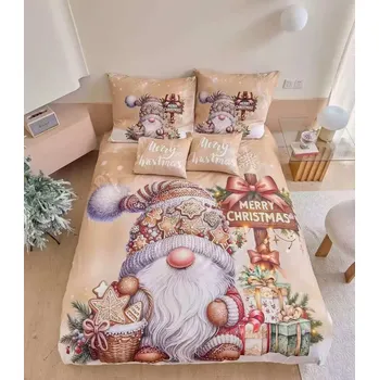 Povlečení Sada vánočního Bavlněného povlečení 140x200/70x90 cm – s 3D efektem , MERRY CHRISTMAS Skřítek s perníčky + povlak na polštářek zdarma | Novinka 2025