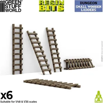 Plastikový model 3D Printed Small Wooden Ladders 1:48-1:35 - 3D tištěné malé dřevěné žebříky (6 ks)
