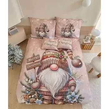 Povlečení TOTÁLNÍ MASAKR CEN ! Sada vánočního Bavlněného povlečení 140x200/70x90 cm – s 3D efektem , MERRY CHRISTMAS Skřítek + povlak na polštářek zdarma