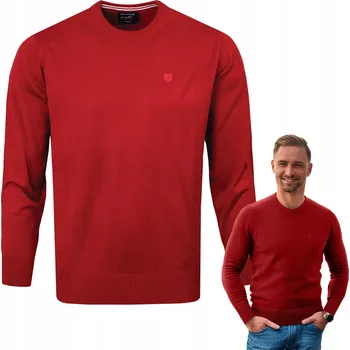 Pánský svetr Pánský svetr Klasický BASIC Hladký ČERVENÝ XXL Pako Jeans