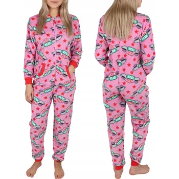 Dámské pyžamo Přátelé JEDNODÍLNÉ dámské pyžamo, FLEECOVÁ kombinéza TEPLÁ XS