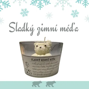 Vánoční dekorace Sladký vánoční méďa - bílý s dárkem a vločkou