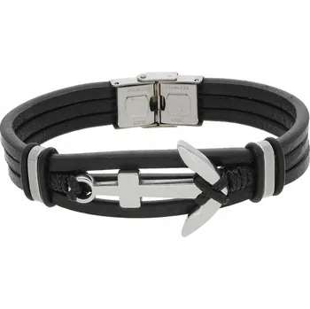 Náramek Kožený náramek černý s kotvou LHF242