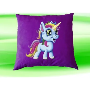 Dekorativní polštářek polštář jednorožec 35x35 cm fialový (dětský polštářek s jednorožcem)