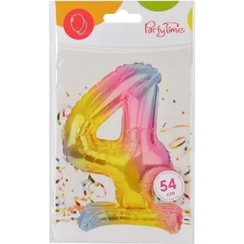 Balónek Foliový balónek stojící číslice 4, čtyři, duhový, 54 cm