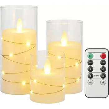 Svíčka Nakida BK 545 – Sada 3 LED svíček s dálkovým ovládáním, časovačem a nastavitelným jasem, teplá bílá (15 / 12,5 / 10 cm) (bezplamenné LED svíčky | sada 3 ks | akrylové válce | dálkové ovládání | časovač 2h/4h/6h/8h | nastavitelný jas | teplé bílé světlo |)