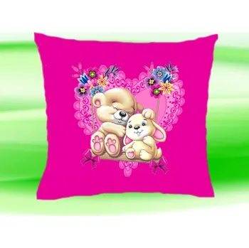 Dekorativní polštářek Polštářek medvídek s králíčkem 35x35 cm růžový (dětský polštář 35x35 cm)