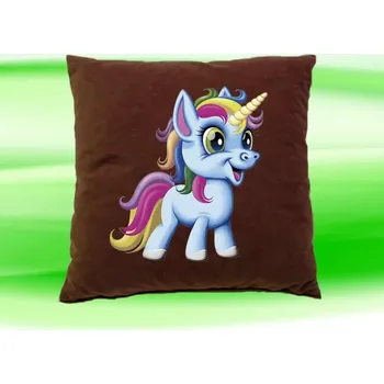 Dekorativní polštářek polštář jednorožec 35x35 cm čokoládový (dětský polštářek s jednorožcem)