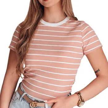 Dámské tričko DÁMSKÉ TRIČKO S PRUHY TRIČKO S KRÁTKÝM RUKÁVEM DSTREET RY2809 - S/M