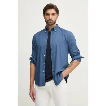 Pánská košile Bavlněná košile Tommy Hilfiger modrá barva, regular, s límečkem button-down, MW0MW37550 95X, vel. M
