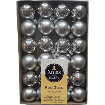 Vánoční dekorace Malé skleněné Vánoční Baňky na vánoční stromeček, dekorace Vánoce, 24 ks, stříbrné
