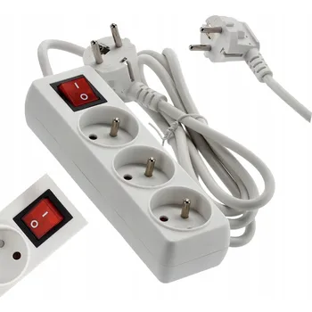 Napájecí kabel Prodlužovací Kabel přívod s vypínačem Křeček 1,5 m 3 zásuvky bílý